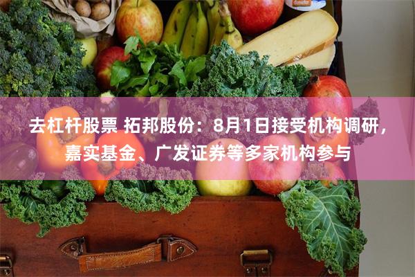 去杠杆股票 拓邦股份：8月1日接受机构调研，嘉实基金、广发证券等多家机构参与